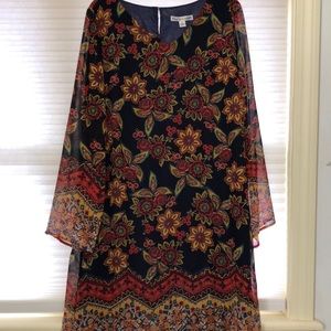 Madison Leigh size 12 dress, multi color on navy. NWT